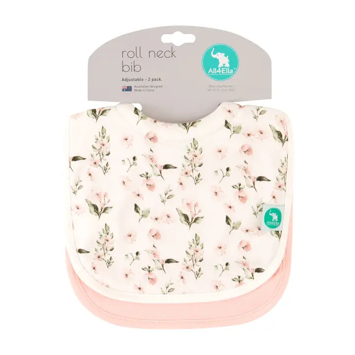 All4Ella Roll Neck Bib 2pk - Pink Flower