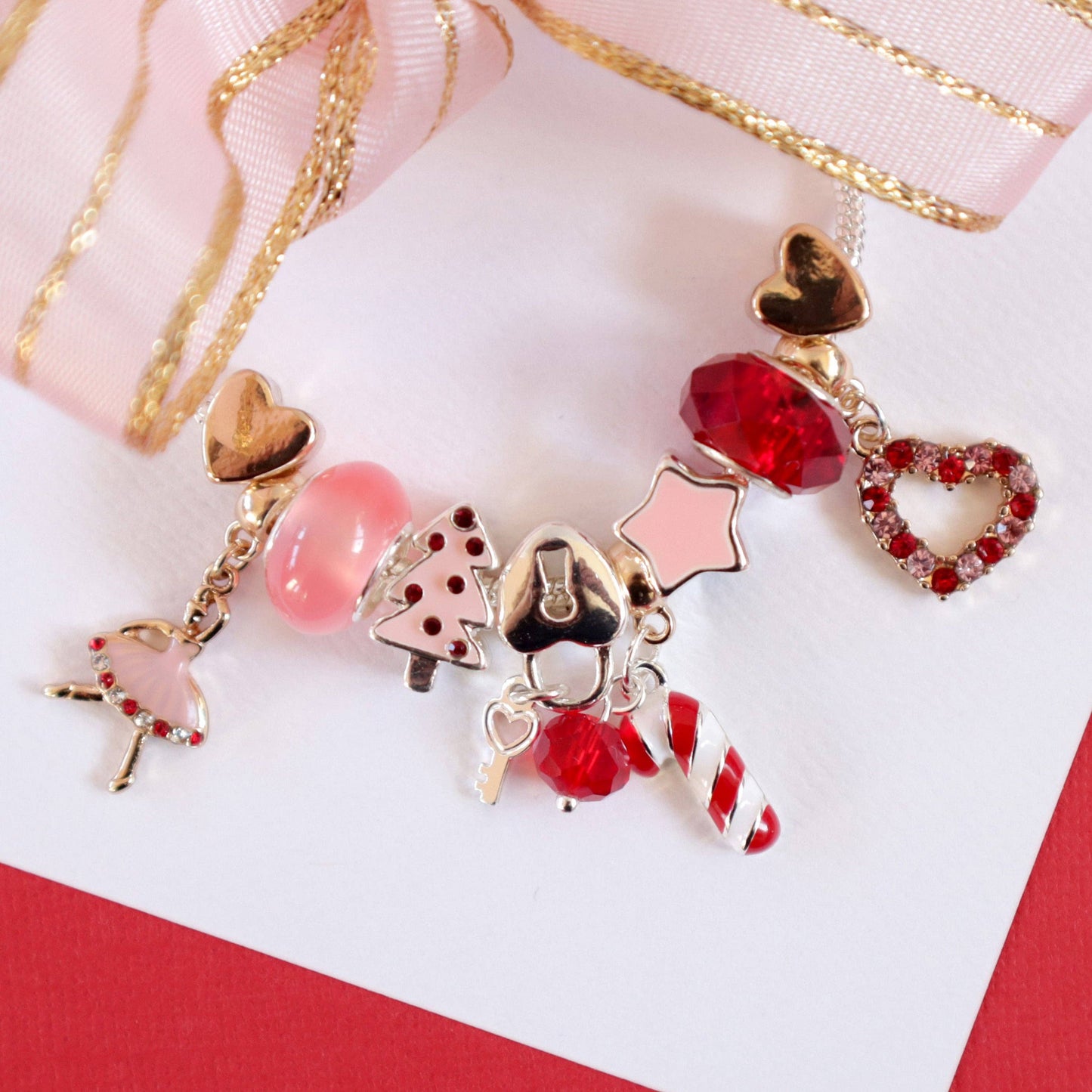 Charm Bracelet - Christmas Wonderland in Pink and Red