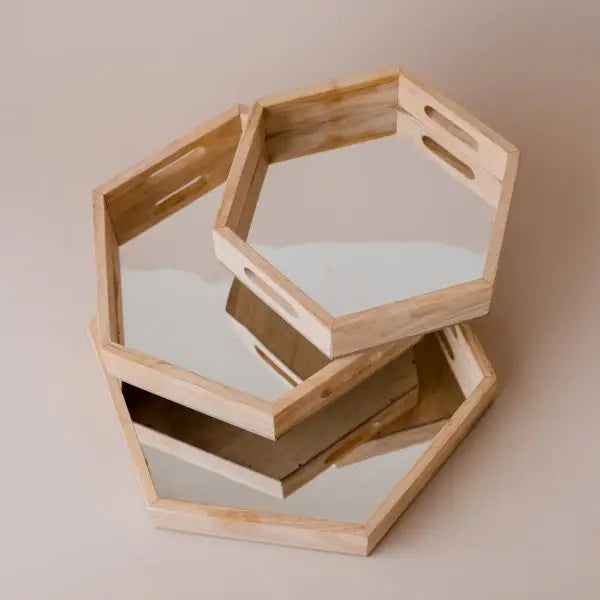 Qtoys Wooden Hexagonal Mirror Trays set of 3