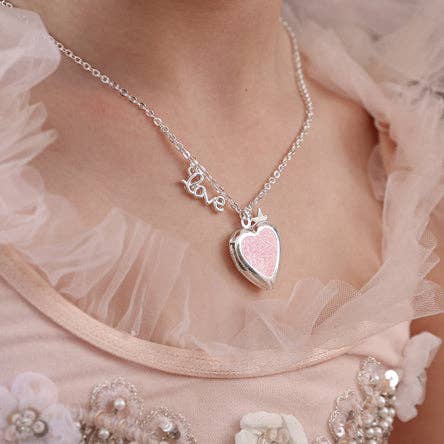 Pink Love Heart Locket Necklace