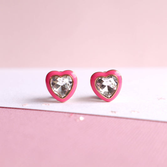 Clip-On Earrings Bling Heart  Pink