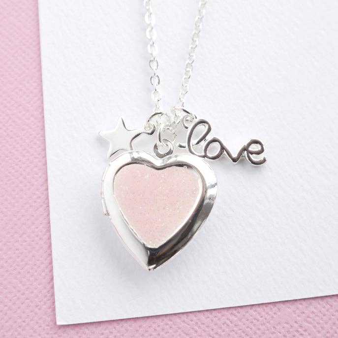 Pink Love Heart Locket Necklace