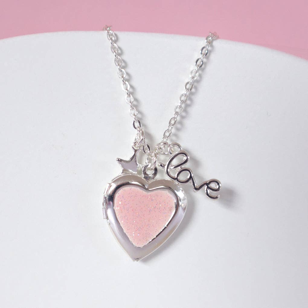 Pink Love Heart Locket Necklace