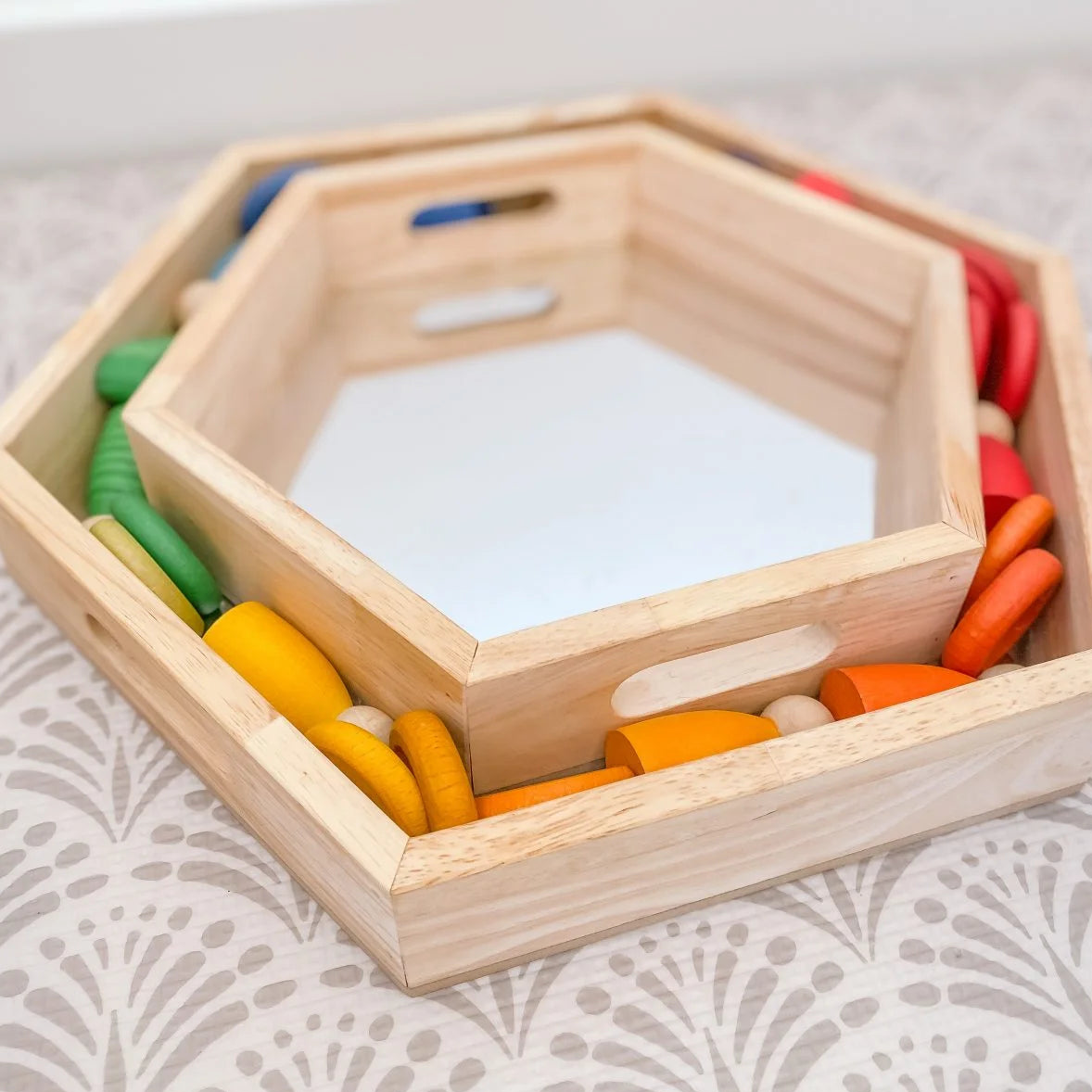 Qtoys Wooden Hexagonal Mirror Trays set of 3