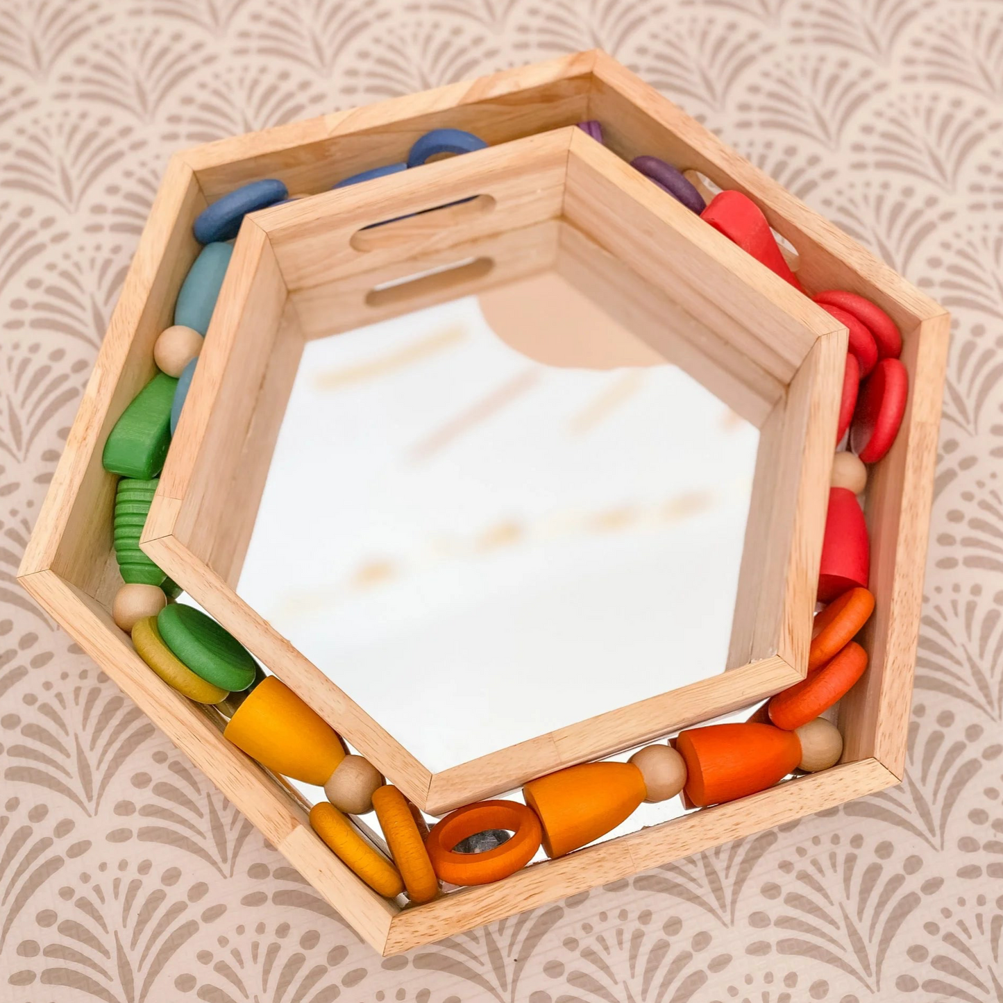 Qtoys Wooden Hexagonal Mirror Trays set of 3