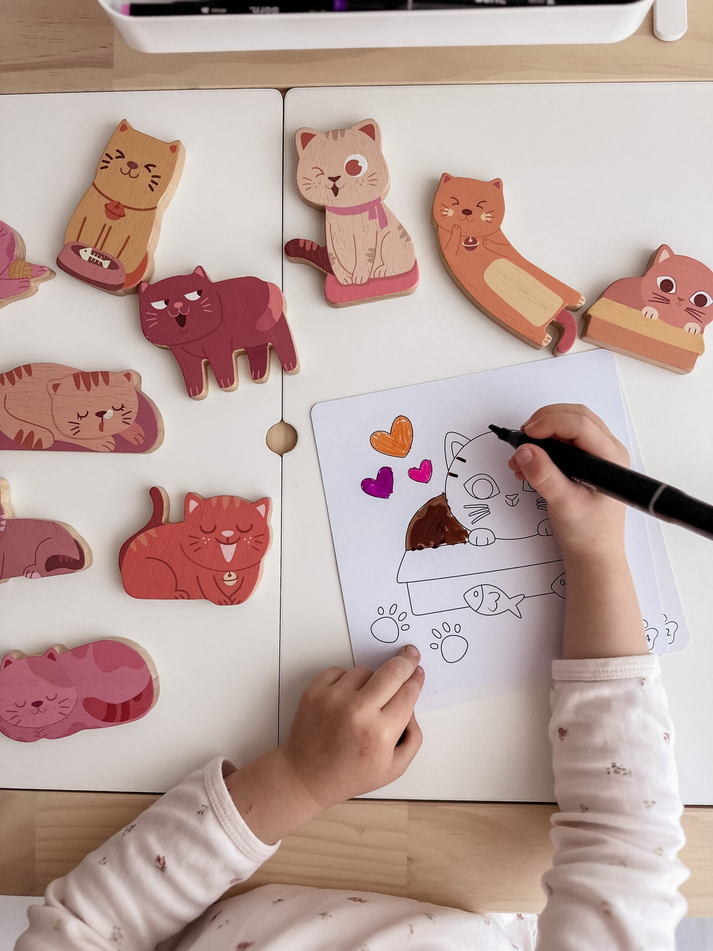 Qtoys Wooden Cat play set & colouring
